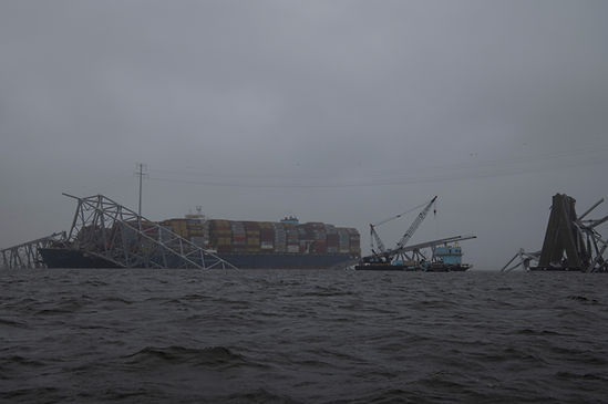 The Key Bridge Response 2024 Unified Command continues to coordinate response operations despite the challenging weather conditions in Baltimore, Maryland, April 3, 2024
